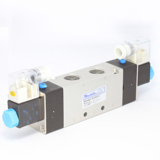 5 Ports 4 Way 2 Position Valve 1/2" NPT DIN Connector Double Solenoid DC 24V