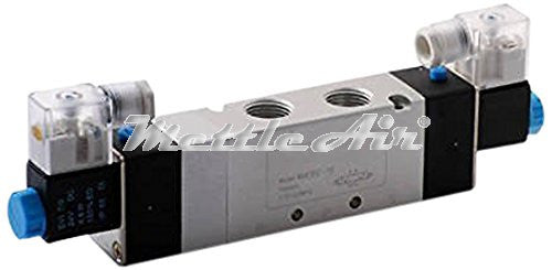 5 Ports 4 Way 3 Position EXHAUST Center Valve 1/2" NPT DIN Connector Double Solenoid AC 220V