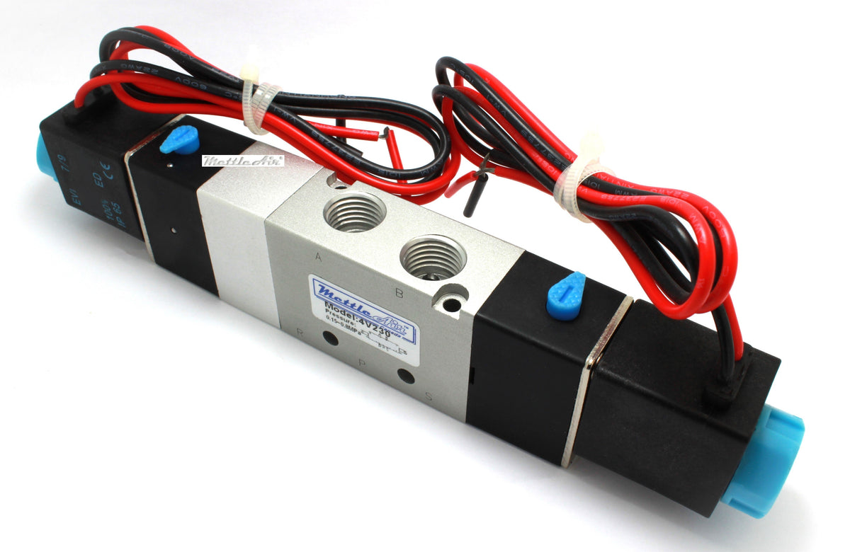 5 Ports 4 Way 3 Position PRESSURE Center Valve 1/4" NPT (Exh. 1/8") Wire Leads Double Solenoid AC 24V