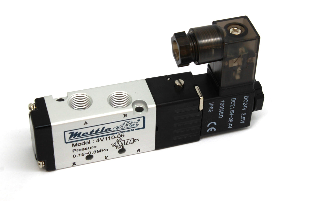 5 Ports 4 Way 2 Position Valve 1/8" NPT DIN Connector Single Solenoid AC 220V