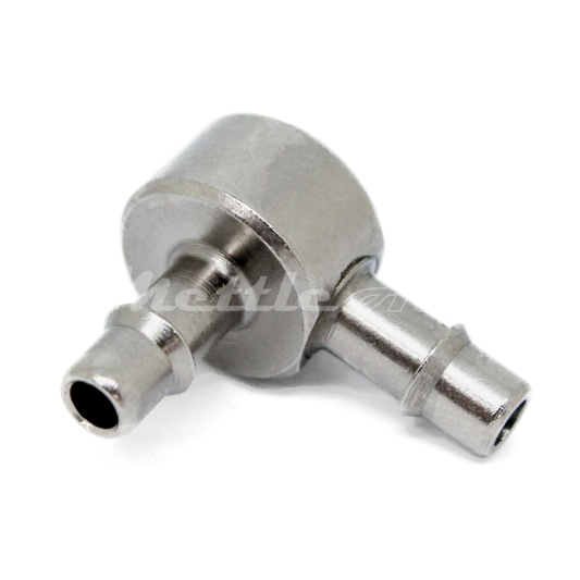 Brass 90 Elbow Union 1/16" Hose ID Barb - 1/16" Hose ID Barb Nickel Plated, Single Barb Design