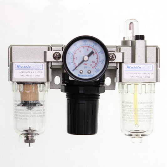 Filter Regulator Lubricator Combo 1/8" NPT Auto Drain, 500 L/min c/w Bracket & Gauge