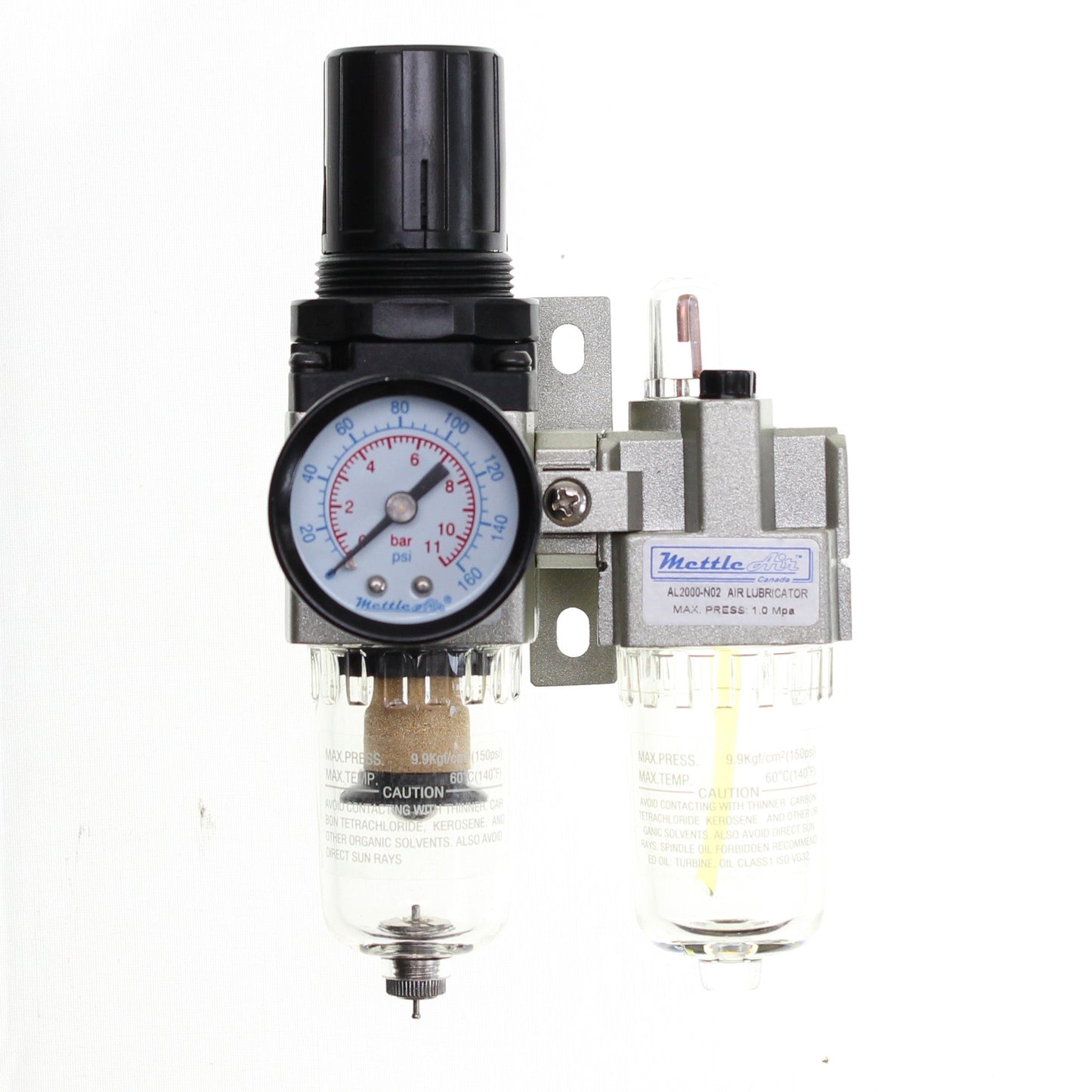 Filter/Regulator+Lubricator 1/4" NPT, 500 L/min c/w Bracket & Gauge