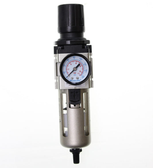 Filter Regulator PIGGYBACK 3/8" NPT, Auto Drain, 2000 L/min c/w Bracket & 160 psi Gauge