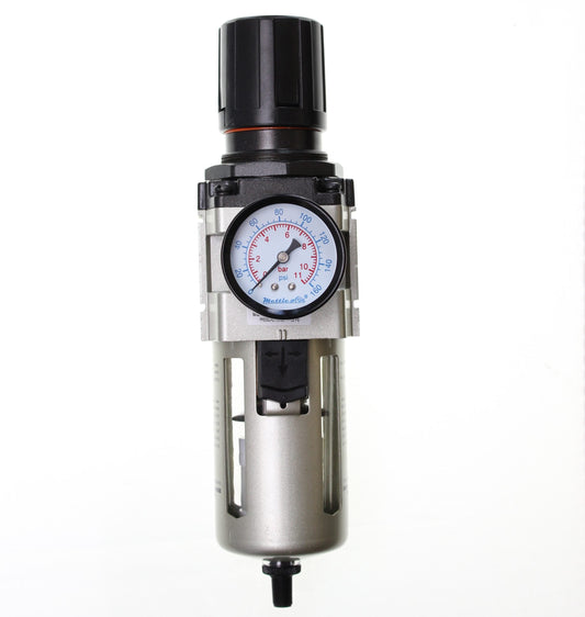 Filter Regulator PIGGYBACK 3/8" NPT, Auto Drain, 4000 L/min c/w Bracket & 160 psi Gauge