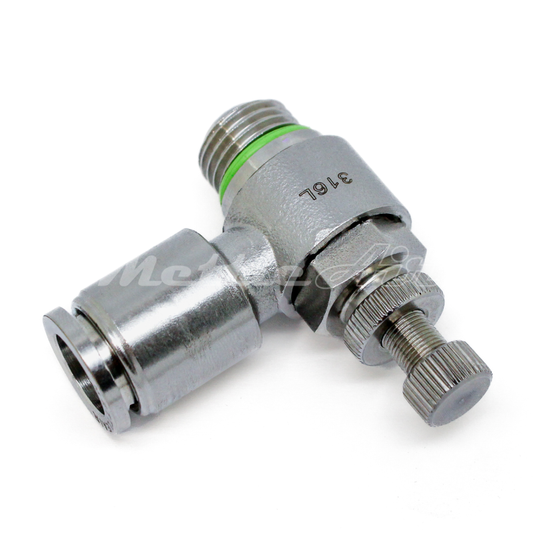 316L Stainless Steel Push To Connect Speed Control Meter Out 5/32" OD x 1/8" BSPP (G) Male Fitting