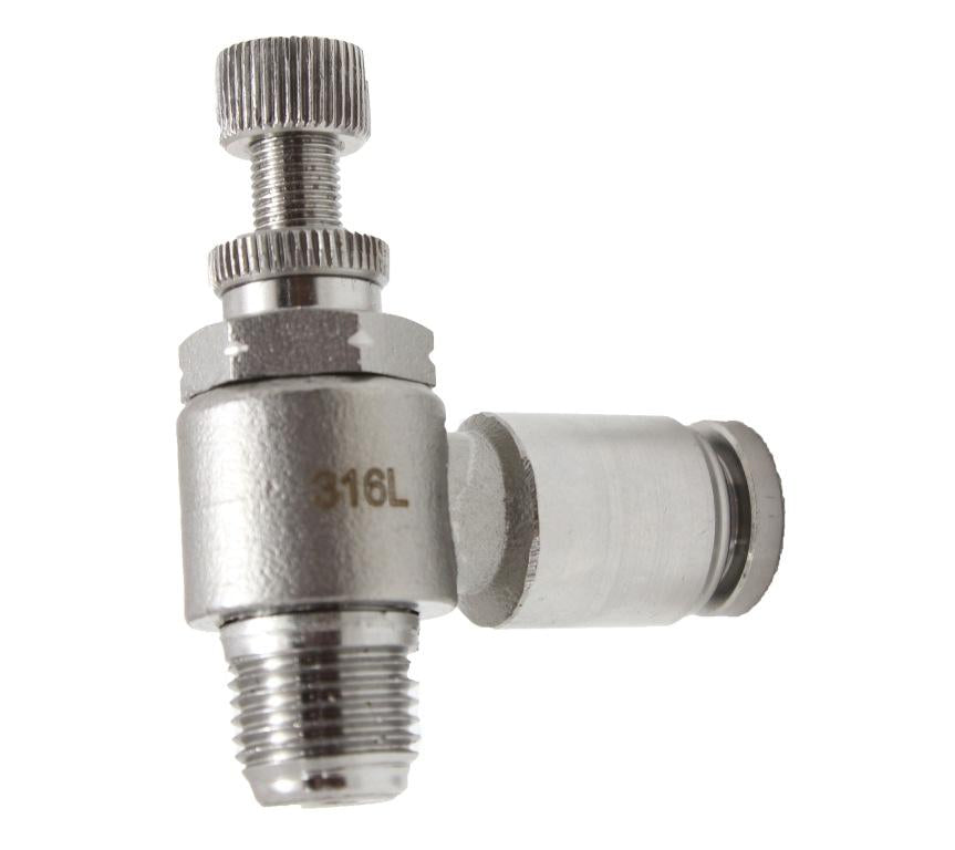 316L Stainless Steel Straight Push To Connect Speed Control Meter Out 5/16" OD x 1/8" NPT Male Fitting