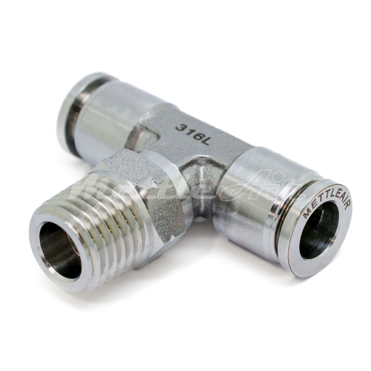 316L Stainless Steel Push To Connect Branch Tee Fitting 3/8" OD x 1/4" NPT Male