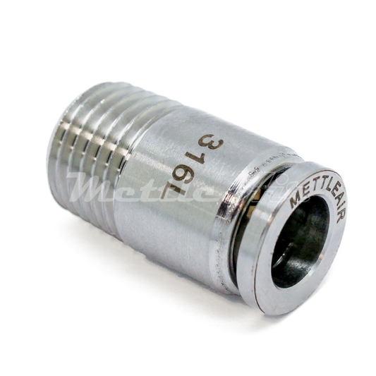 Stainless Steel 316L PTC Male Straight Round 8 mm OD - 3/8" BSPT (R) Thread