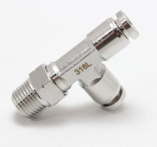 316L Stainless Steel Run Tee Push To Connect Fitting 1/4" OD x 1/4" NPT Male