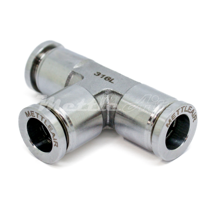 316L Stainless Steel Push To Connect Tee Fitting 1/4" OD - 1/4" OD