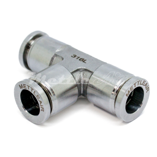 Stainless Steel 316L PTC Tee Fitting 14 mm OD - 14 mm OD