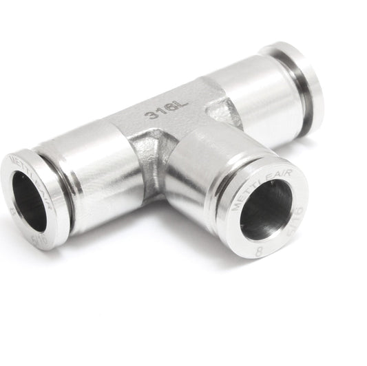 316L Stainless Steel Push To Connect Tee Fitting 1/4" OD - 1/4" OD