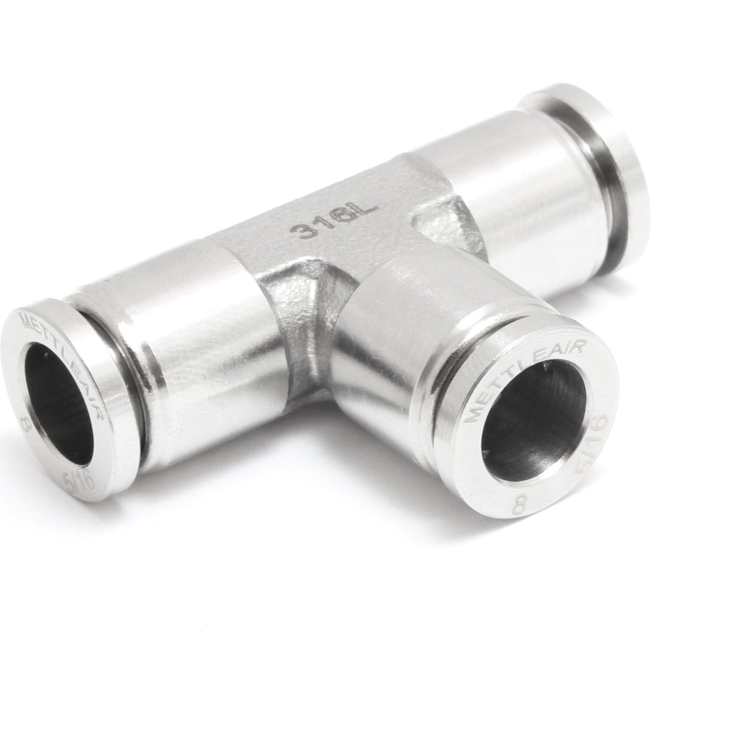 316L Stainless Steel Push To Connect REDUCER Tee Fitting 3/8" OD - 1/4" OD