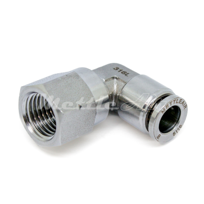 Stainless Steel 316L Push to Connect 90° Female Elbow Connector 1/4" OD - 1/4" NPT Female