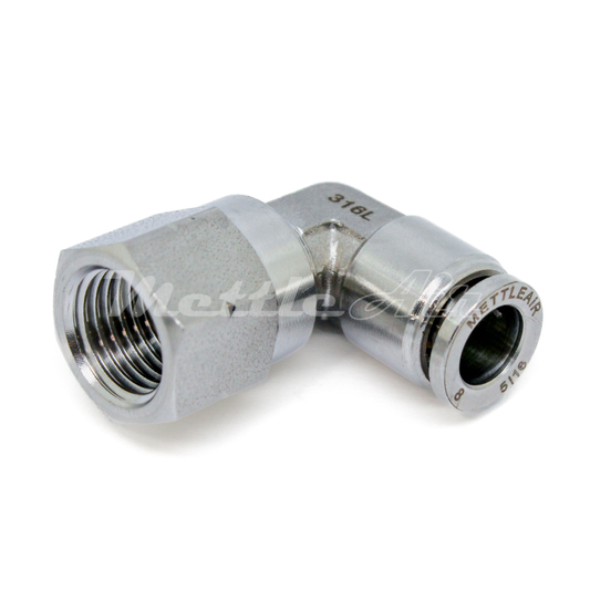Stainless Steel 316L Push to Connect 90° Female Elbow Connector 3/8" OD - 3/8" NPT Female