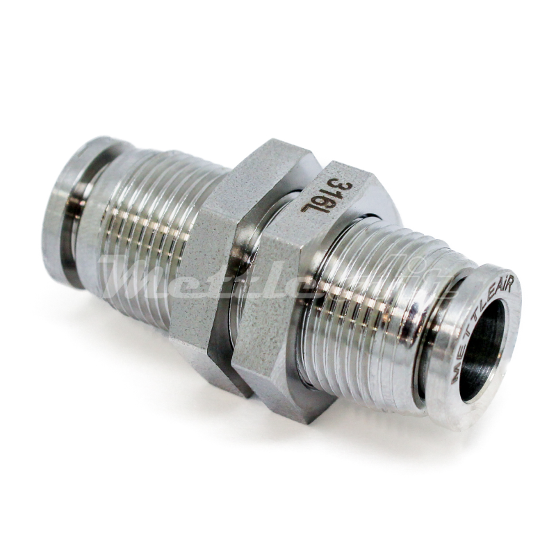 Stainless Steel 316L Push to Connect Straight Bulkhead Union 3 mm OD