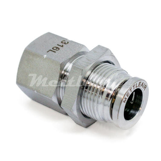 Stainless Steel 316L PTC Female Straight Bulkhead Fitting 8 mm OD - 1/4" NPT
