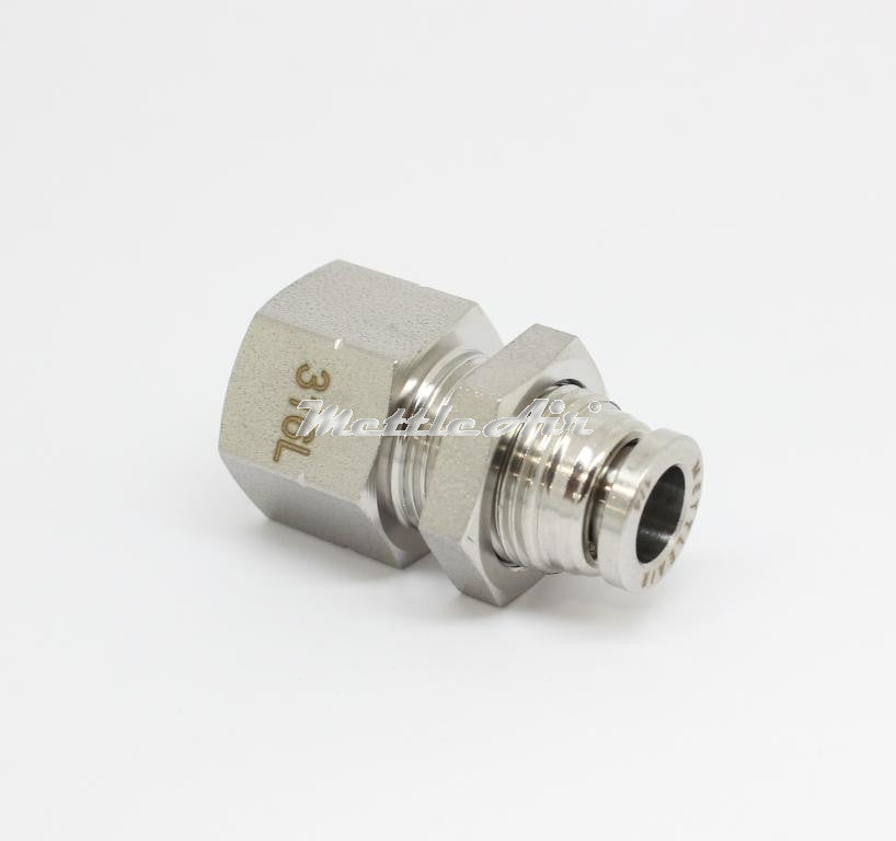 316L Stainless Steel Straight Female Bulkhead Push To Connect Fitting 1/4" OD x 1/8" NPT