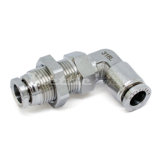 316L Stainless Steel 1/4" OD Bulkhead Elbow Union Push in to Connect Fitting