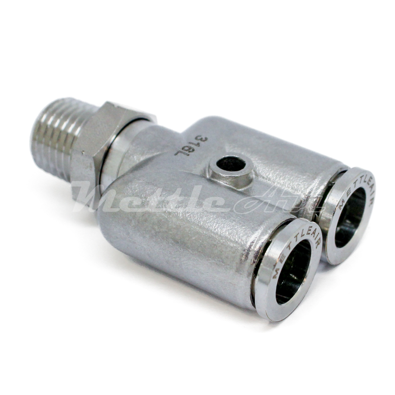 Stainless Steel 316L PTC Male Y Connector Fitting 5/32" OD x 1/8" NPT Male