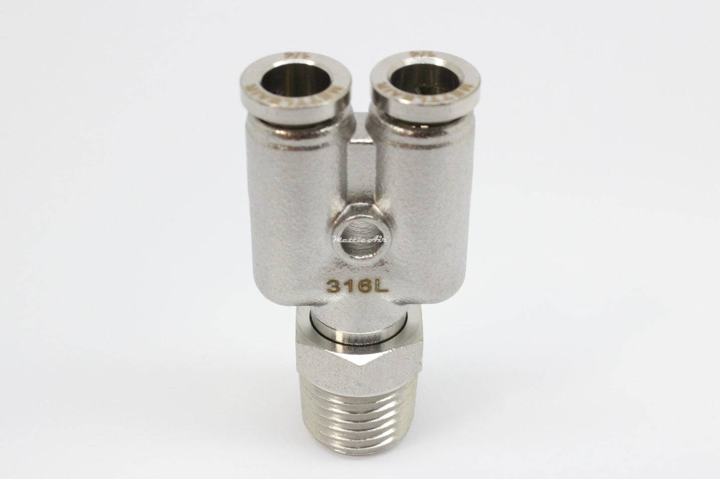 316L Stainless Steel Push To Connect Male Y Connector Fitting 1/4" OD x 1/4" NPT Male