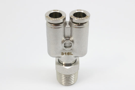 316L Stainless Steel Push To Connect Male Y Connector Fitting 1/4" OD x 1/4" NPT Male