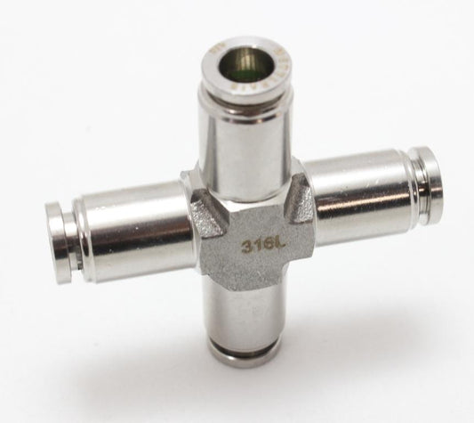 316L Stainless Steel Push To Connect Cross Union Fitting 5/16" OD