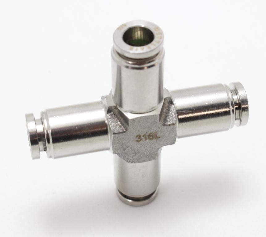 316L Stainless Steel Push To Connect Cross Union Fitting 1/4" OD