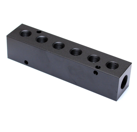 Aluminum Manifold 2 x 1/4" BSPP (G) IN - 6 x 1/4" BSPP (G) Out